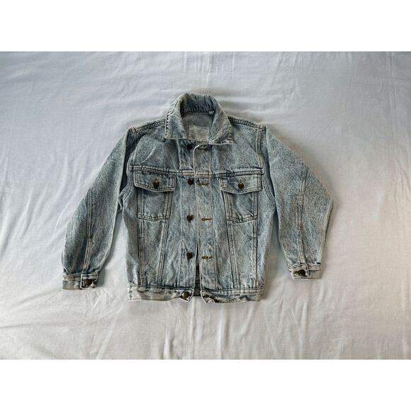 Women's Vintage Acid Wash Jean Jacket Size Small, Buttons, Gold Thread Y2K, 90's - Picture 1 of 9